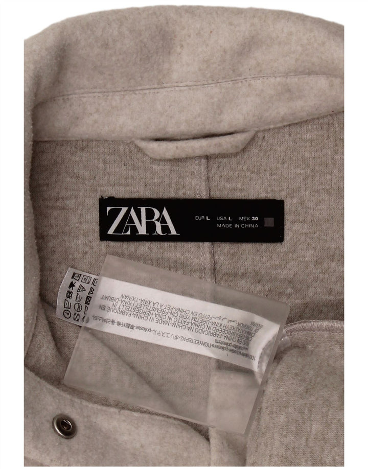 Zara Womens Oversize Shacket Fleece Shirt UK 16 Large Gris Polyester