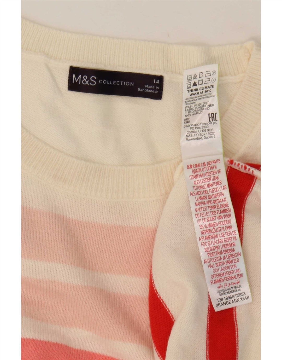 Marks & Spencer Pull col bateau pour femme UK 14 Large Multicolore