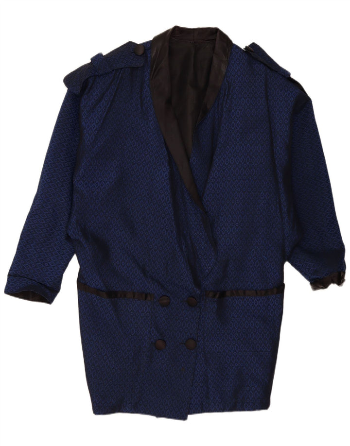 vintage Femmes Double Breasted Coat UK 16 Grand Bleu Marine Géométrique