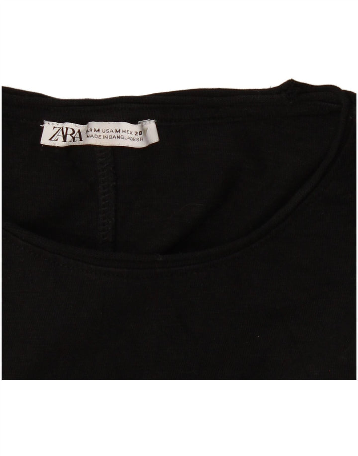 Zara Femme T-Shirt Top UK 12 Moyen Noir