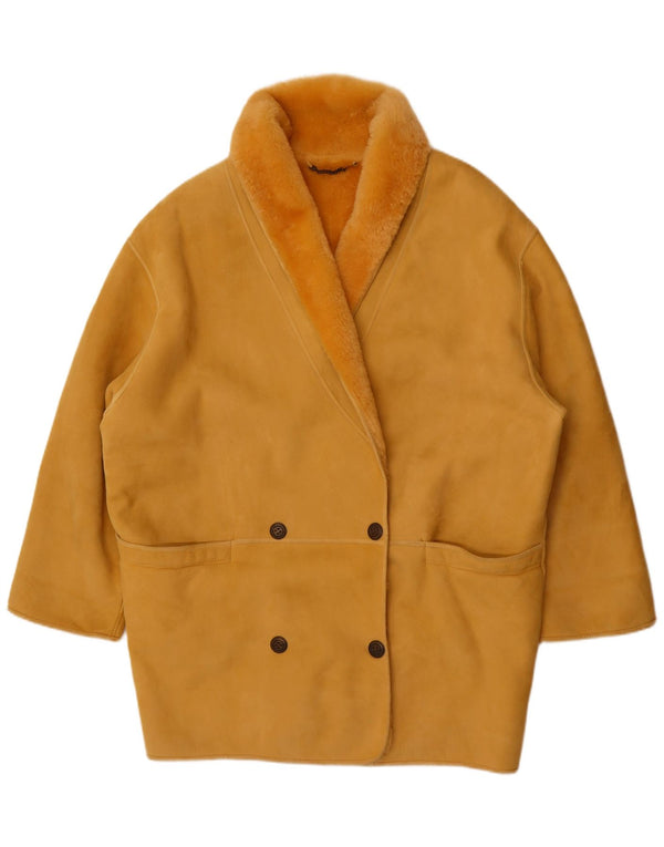 Vintage Womens Double Breasted Oversized Shearling Coat IT 44 Medium Yellow