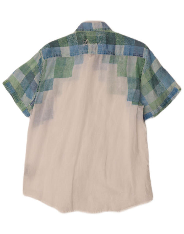 Desigual Chemise Graphique à Manches Courtes Homme Grand Carreau Blanc Lin