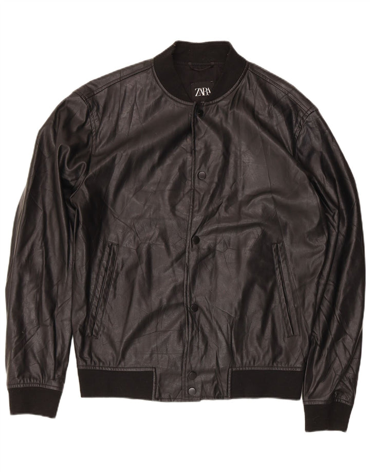Zara Veste bomber en simili cuir pour homme UK 38 Medium Noir Polyester