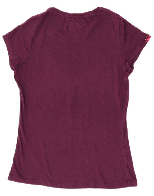 Superdry T-shirt graphique pour femme UK 14 Large Violet Coton
