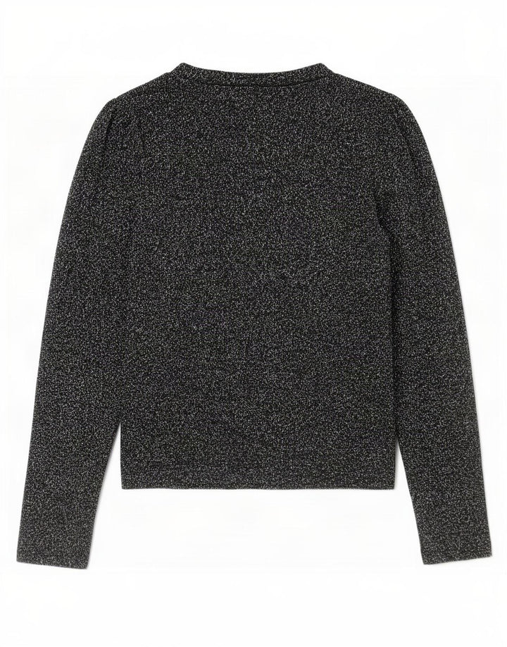 Zara Femme Top Manches Longues UK 10 Petit Polyester Moucheté Noir