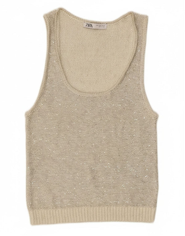 Zara Womens Knit Vest Top UK 12 Medium Grey Polyester