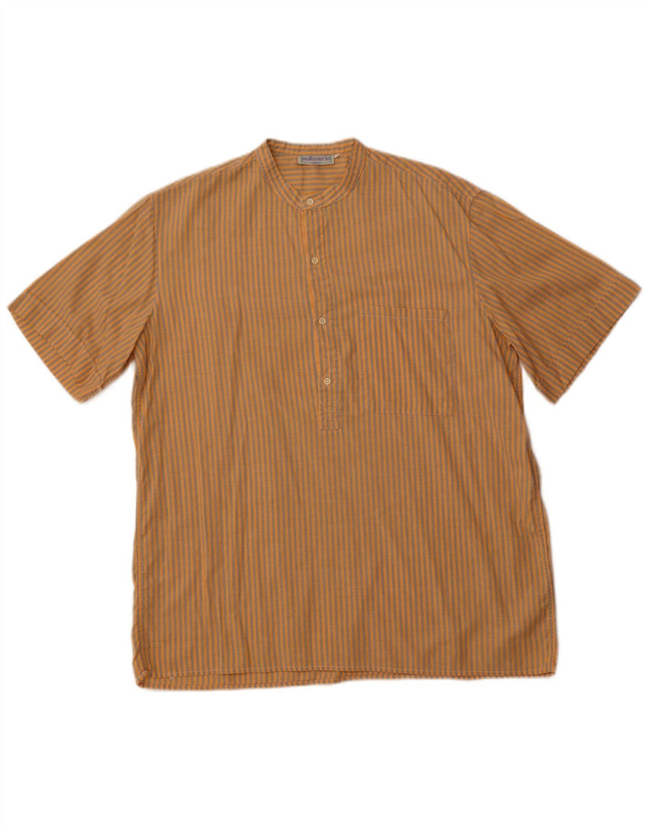 PULLOVERIA Chemise pull à manches courtes pour hommes, grandes rayures orange
