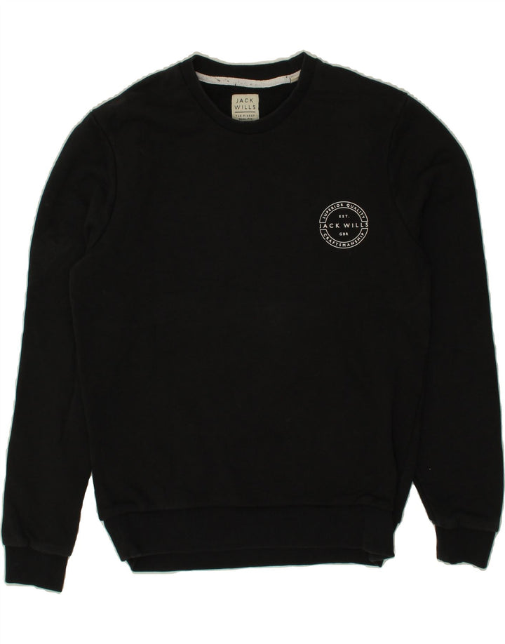 JACK WILLS Mens Graphic Sweatshirt Jumper Small Black Cotton Vintage Jack Wills and Second-Hand Jack Wills from Messina Hembry 