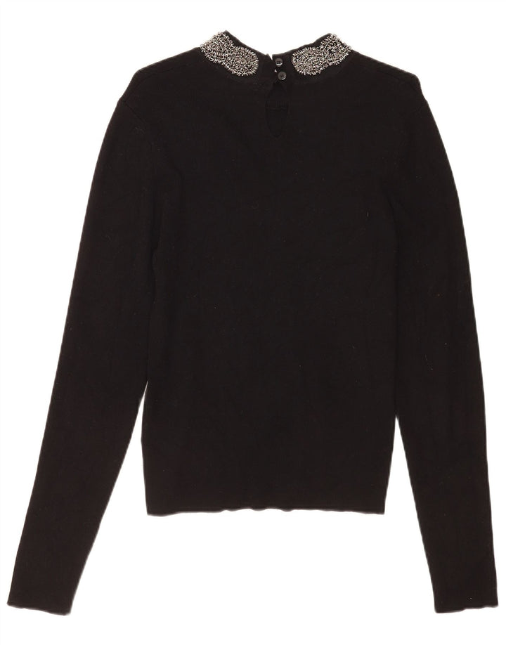 Oasis Womens Top Long Sleeve UK 14 Large Black Viscose