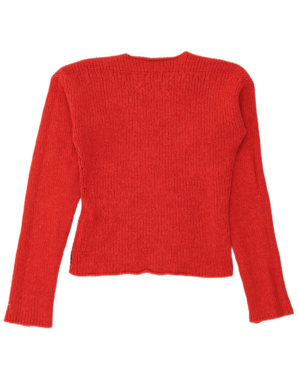 Armani Jeans Womens Crop V-Neck Jumper Sweater UK 14 Large Red
