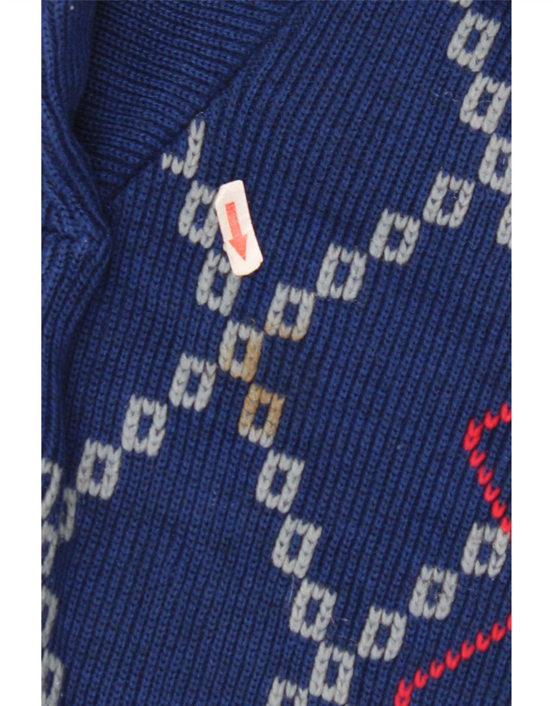 vintage Mens Crew Neck Jumper Pull Grand Bleu Argyle/Diamant