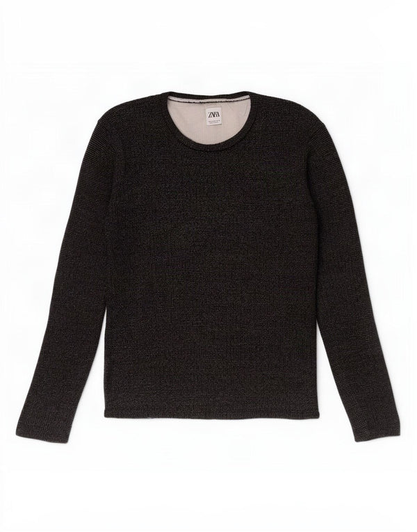 Zara Homme Top Manches Longues Coton Bleu Marine Moyen