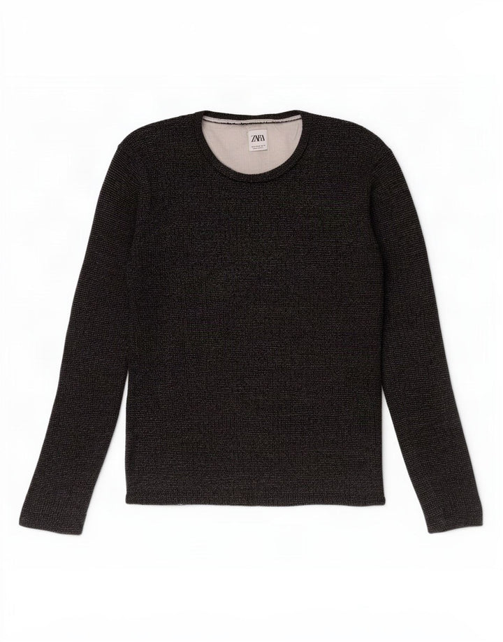 Zara Homme Top Manches Longues Coton Bleu Marine Moyen