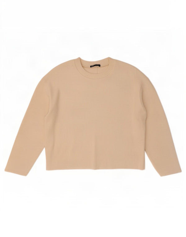 Zara Pull surdimensionné à col bateau pour femme UK 10 Small Blanc cassé