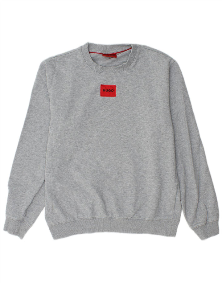 HUGO BOSS Homme Sweatshirt Jumper Small Gris Moucheté Coton