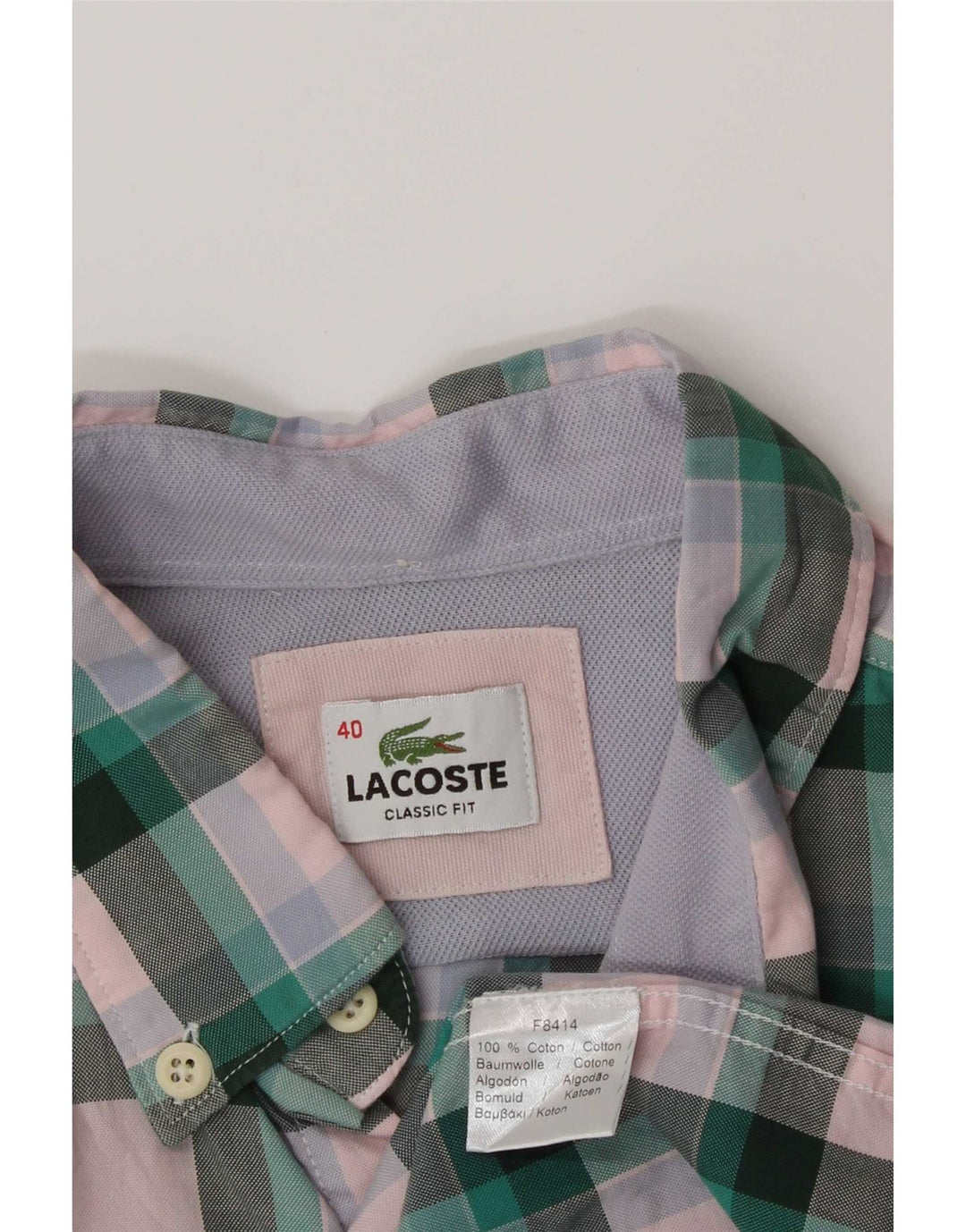 Lacoste Chemise coupe classique pour homme Taille 40 Coton à carreaux vert moyen