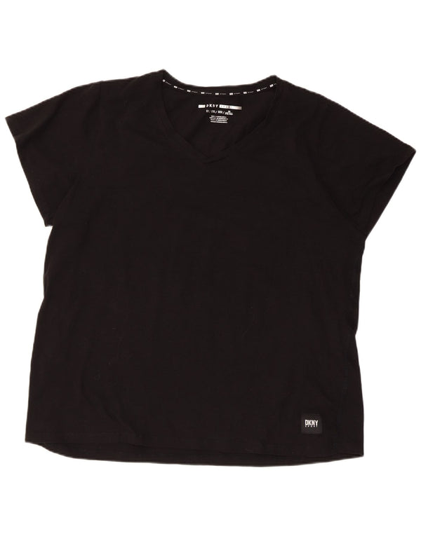 Dkny T-shirt régulier à manches courtes pour femme UK 18 XL en coton noir