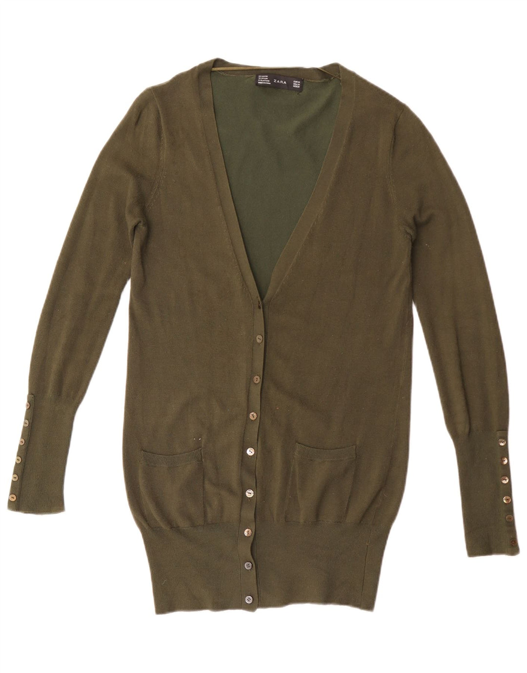 Zara Cardigan long pour femme UK 12 Rayonne kaki moyen