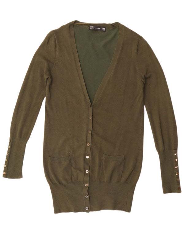 Zara Cardigan long pour femme UK 12 Rayonne kaki moyen