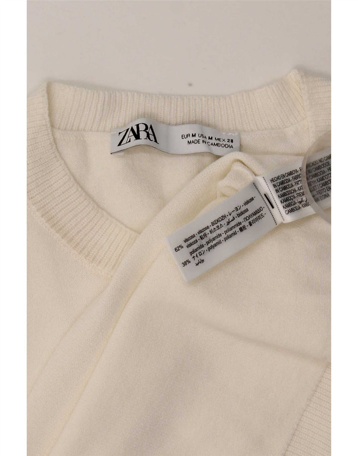 Zara Femme T-Shirt Top UK 14 Medium Blanc Viscose