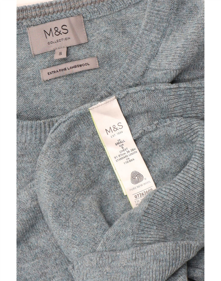 Marks & Spencer Pull col bateau pour homme en laine d'agneau mouchetée bleue Taille S