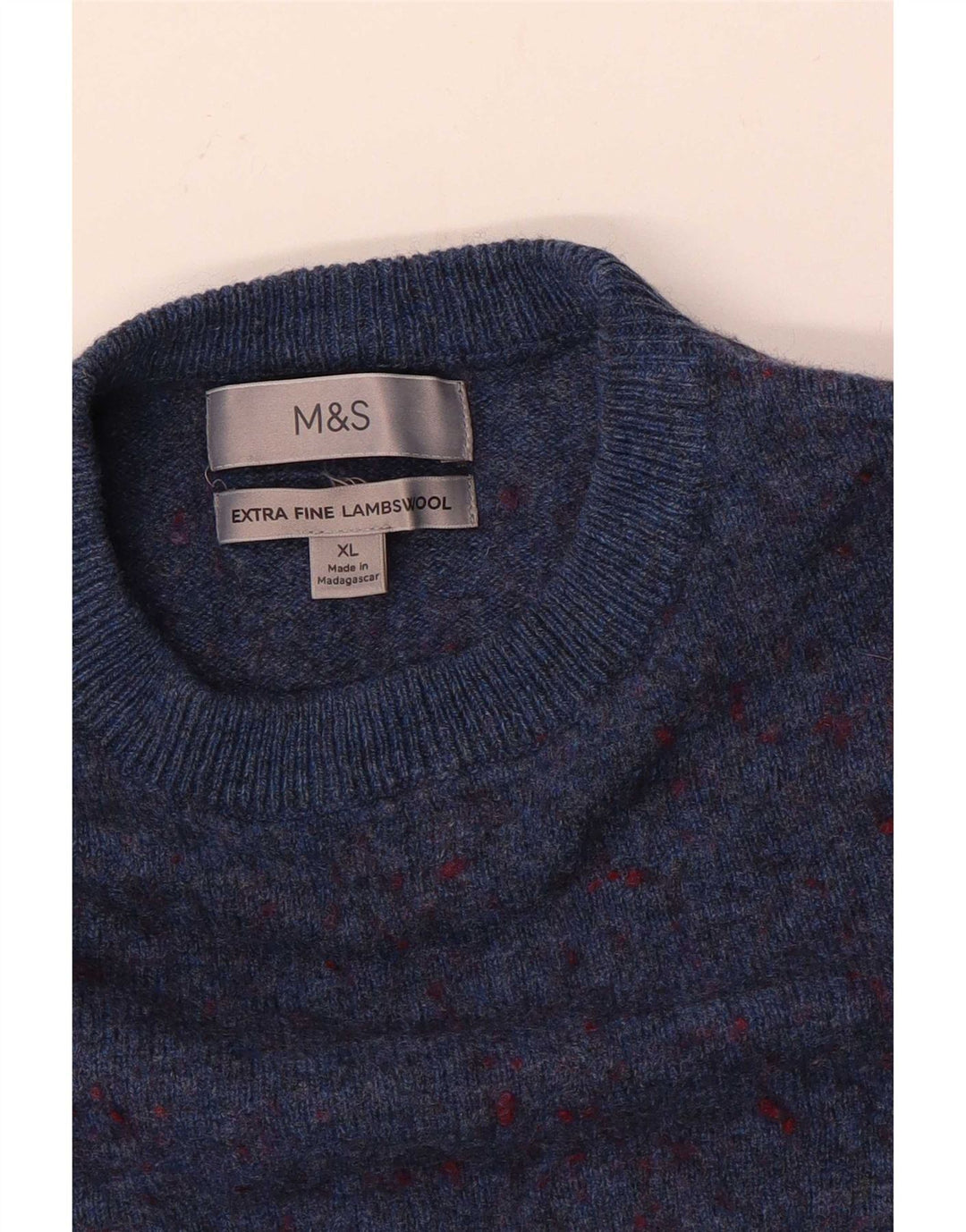 Marks & Spencer Pull à col rond pour homme XL en laine mouchetée bleue
