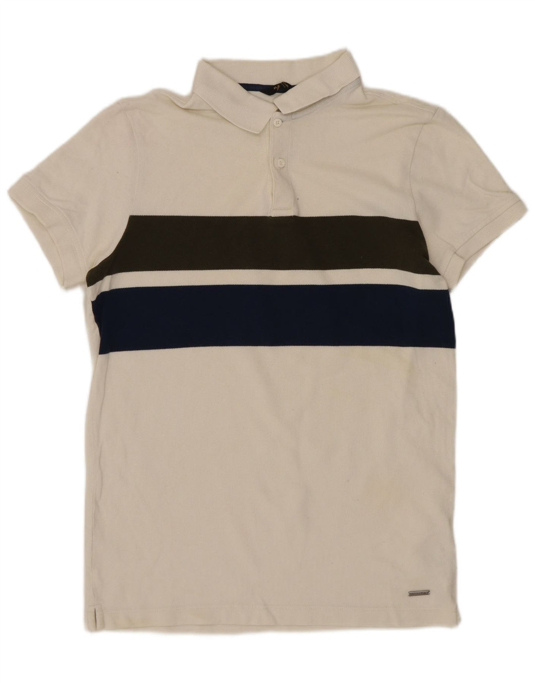 Massimo Dutti Polo Homme Petit Blanc Cassé Colorblock Coton