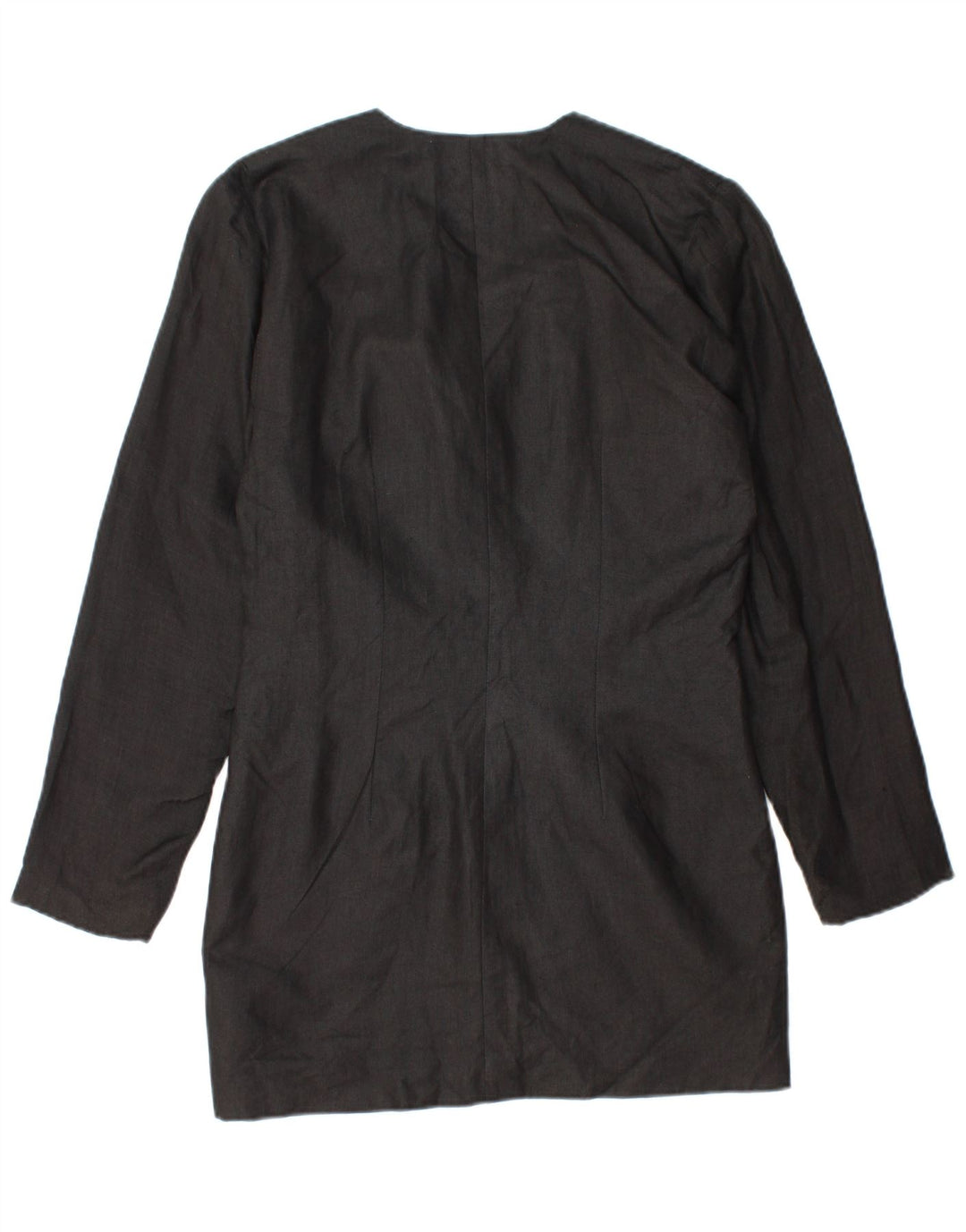 vintage Femmes Longline 1 Bouton Blazer Veste UK 14 Lin Noir Moyen