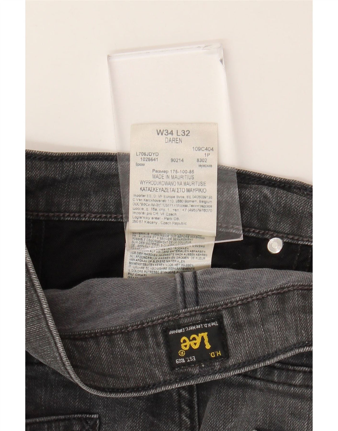 LEE Jean Droit Daren Homme W34 L32 Gris Coton