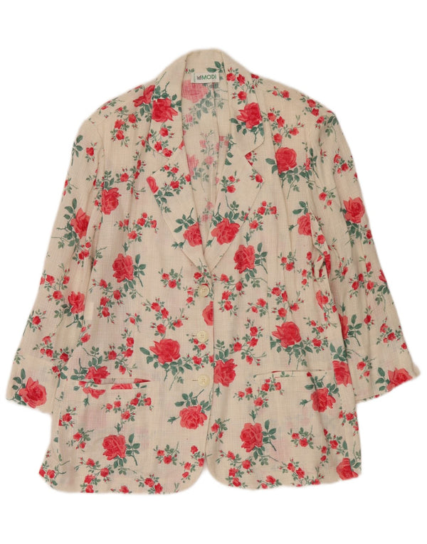vintage Femme 3 Bouton Blazer Veste IT 50 XL Blanc Floral Lin
