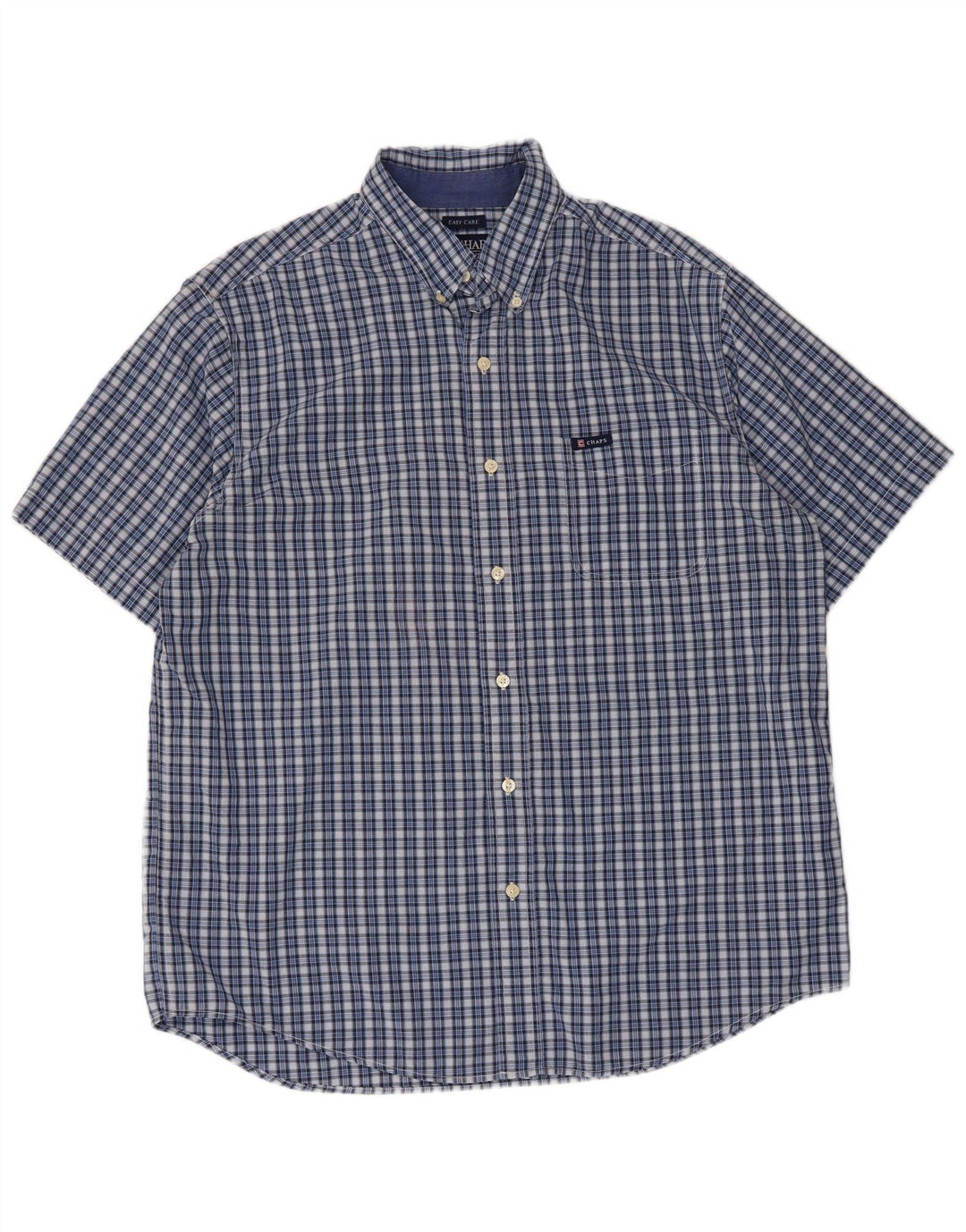 Chaps Chemise à manches courtes pour homme facile d'entretien en coton à carreaux bleus