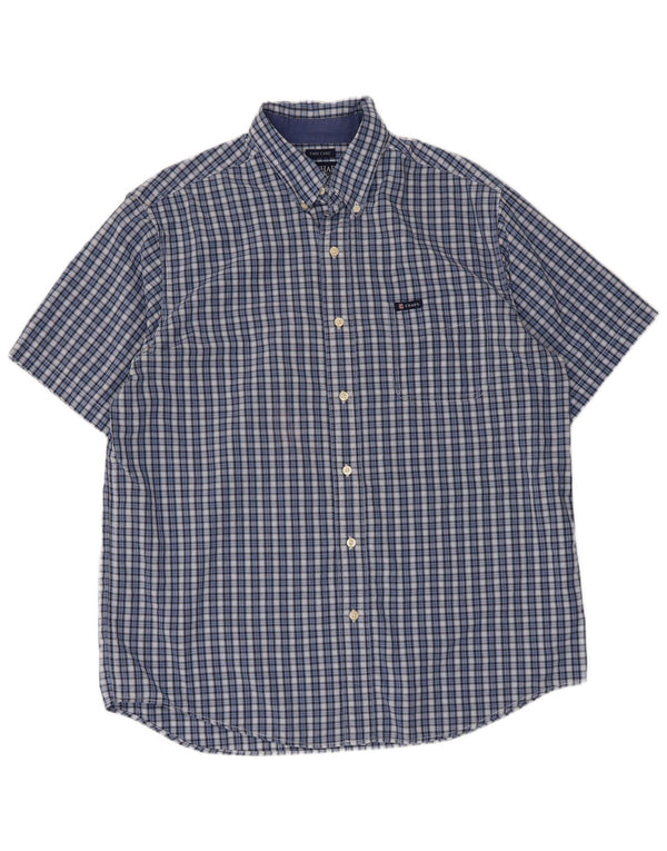 Chaps Chemise à manches courtes pour homme facile d'entretien en coton à carreaux bleus