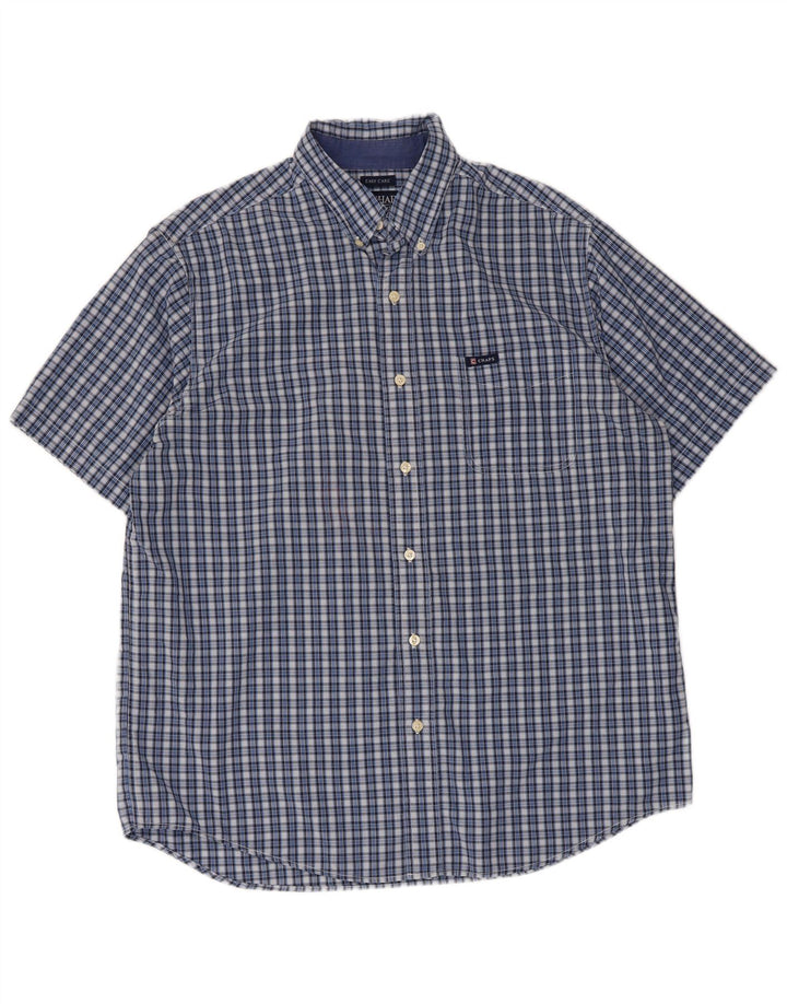 Chaps Chemise à manches courtes pour homme facile d'entretien en coton à carreaux bleus