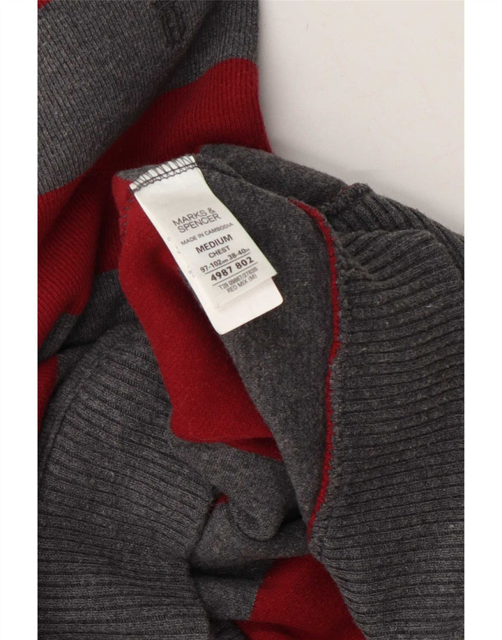 Marks & Spencer Pull Col Zippé Homme Gris Moyen Rayé Coton