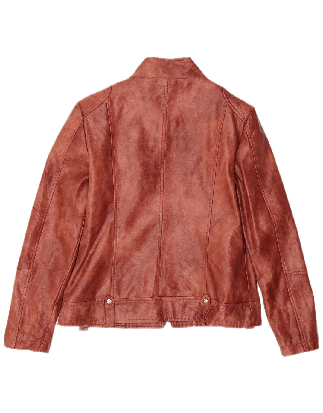 Veste en simili cuir femme vintage UK 10 petit polyester bordeaux