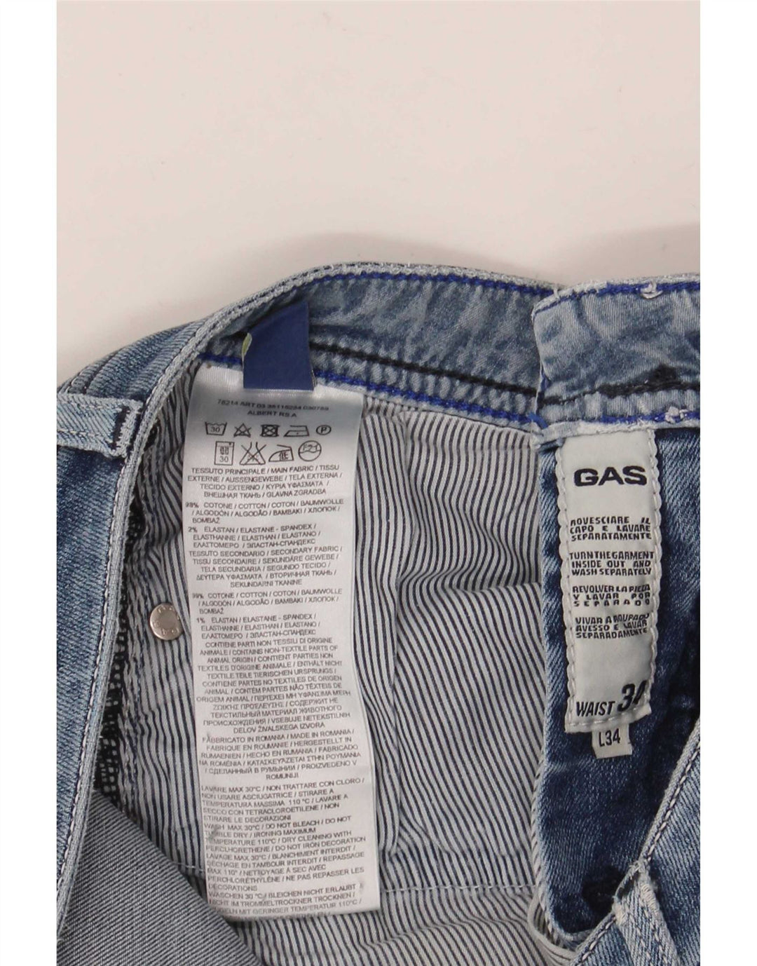 Gas Jean droit homme W34 L34 bleu coton