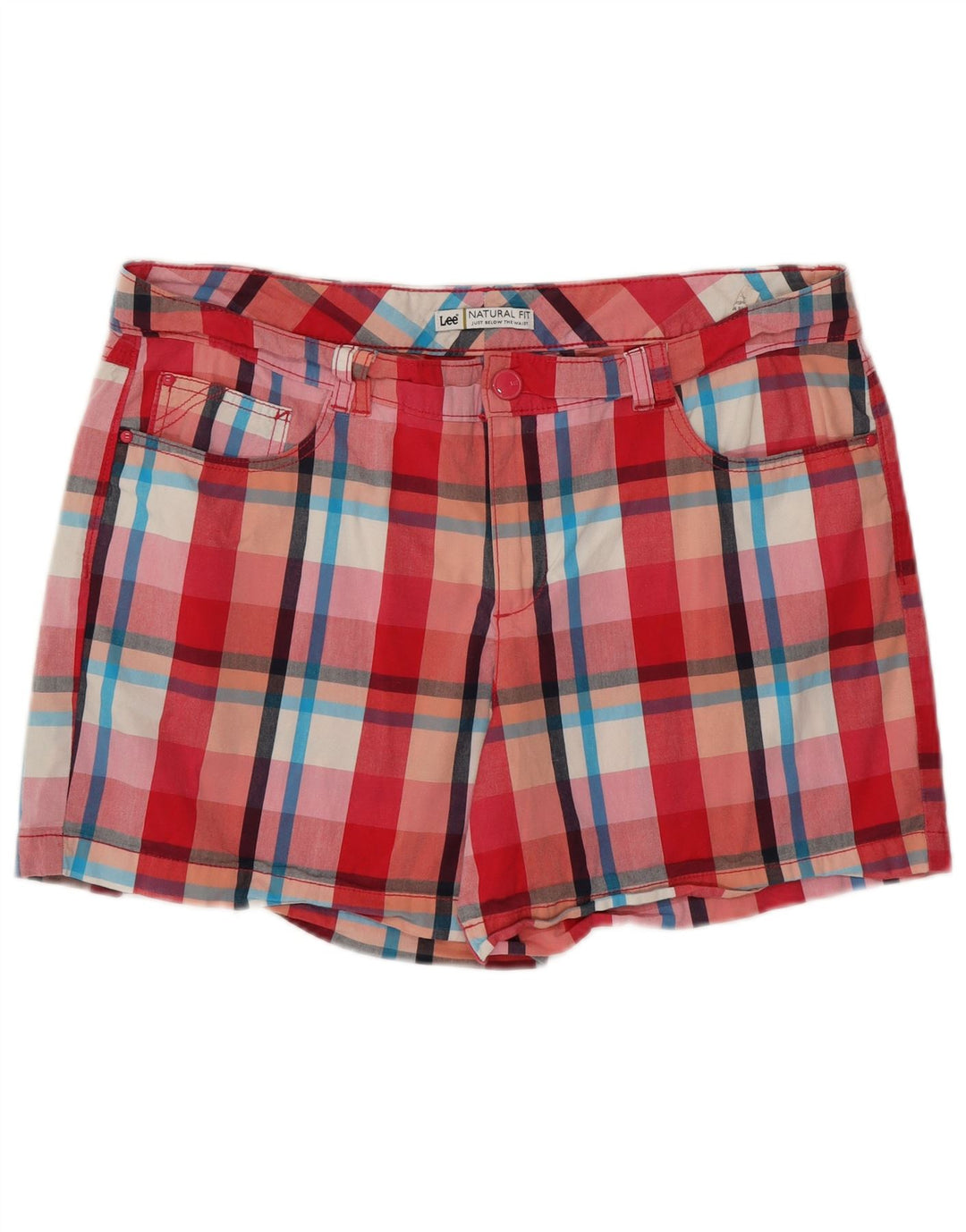 LEE Short décontracté coupe naturelle pour femme US 16 2XL W38 Rouge à carreaux en coton