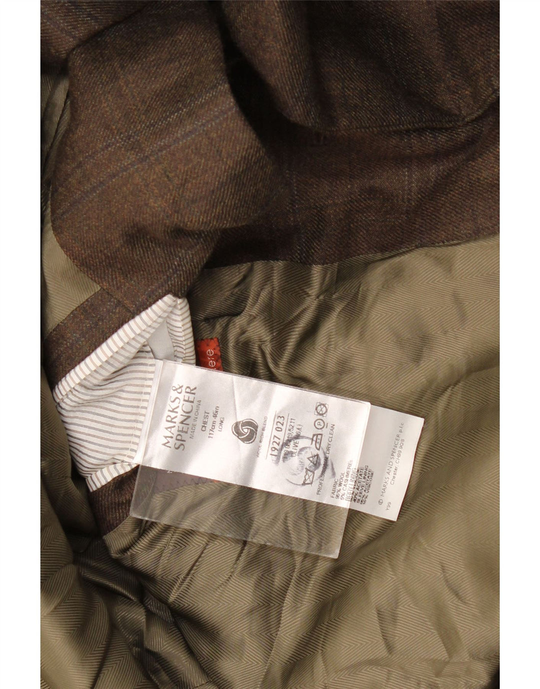 Marks & Spencer Veste blazer longue à 2 boutons pour homme UK 46 XL Kaki à carreaux en laine