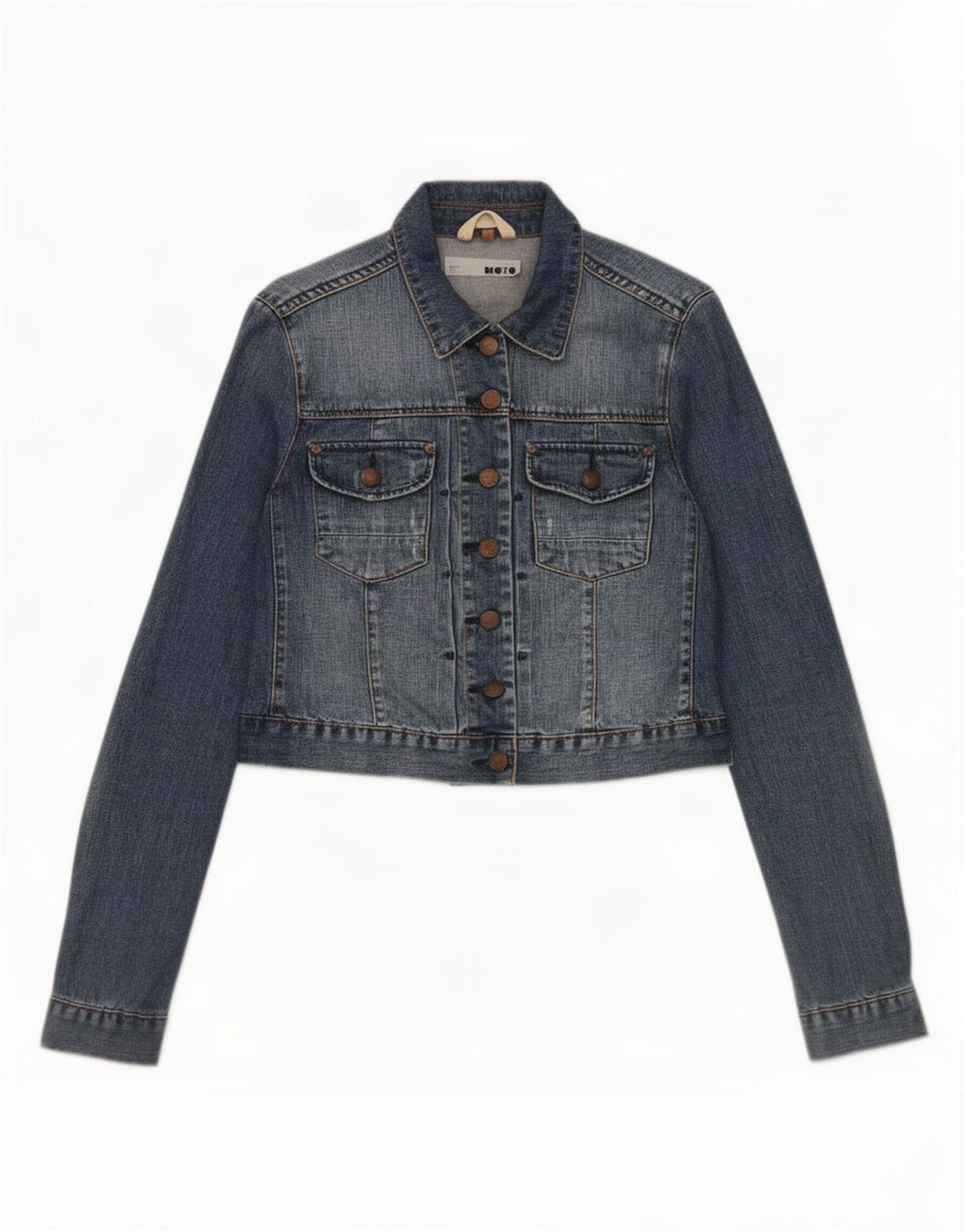 Topshop Veste en jean courte pour femme UK 12 Bleu moyen Coton