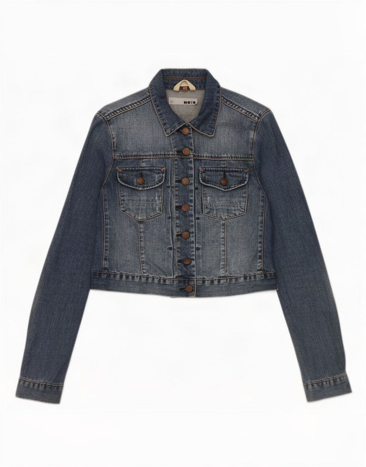 Topshop Veste en jean courte pour femme UK 12 Bleu moyen Coton