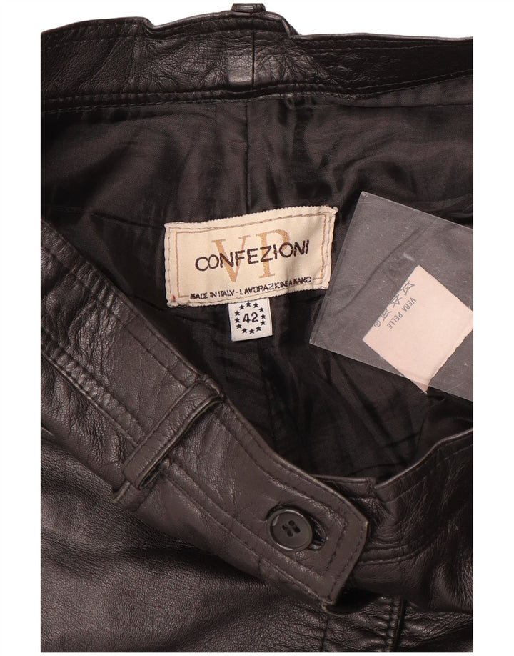 VINTAGE Pantalon droit femme IT 42 Medium W28 L29 Cuir noir