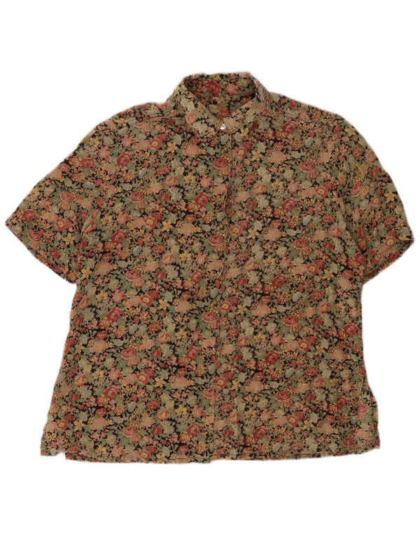 Chemise à manches courtes femme vintage UK 18 XL Floral multicolore