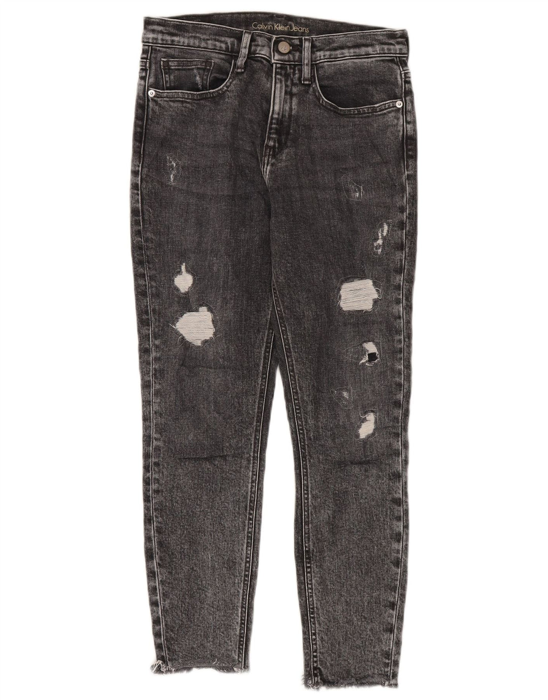 Calvin Klein Jean court skinny effet vieilli pour femme W27 L26 Gris