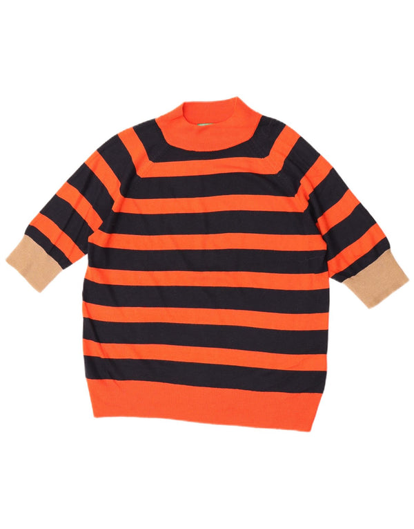 Benetton Pull col roulé pour femme UK 16 Large Orange Rayé