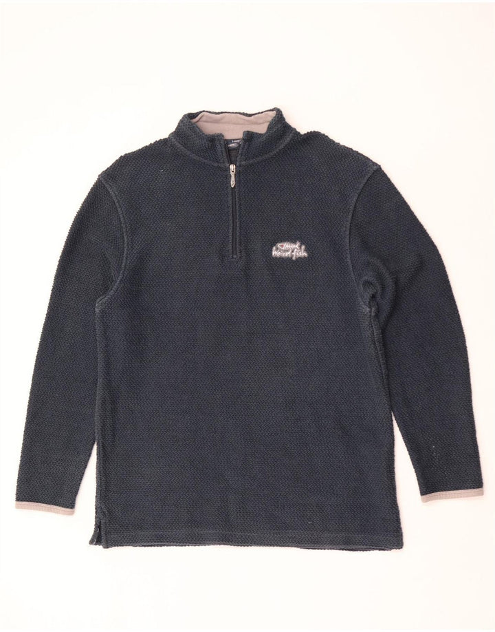 Weird Fish Haut à col zippé pour homme, manches 3/4, grand coton bleu marine