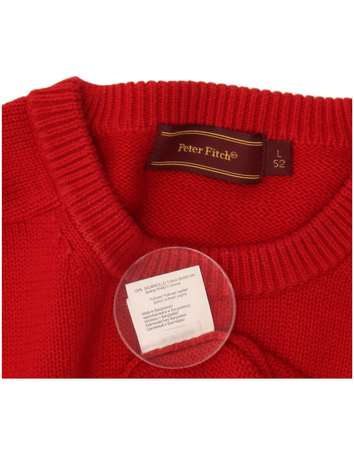 Peter Fitch Pull à col rond pour homme en coton rouge Taille L