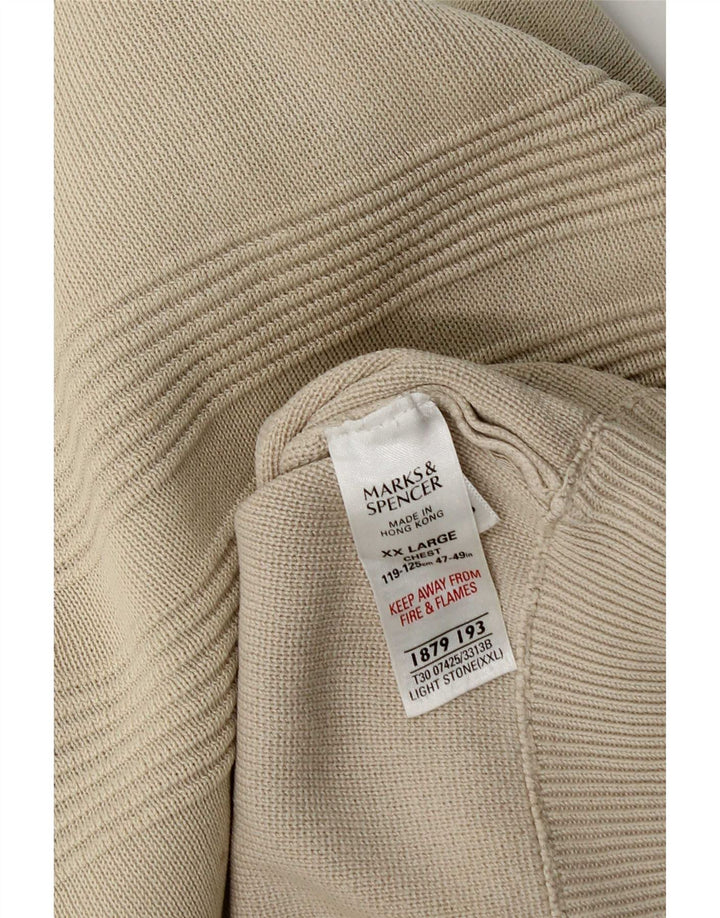 Marks & Spencer Pull col zippé pour homme en coton beige 2XL