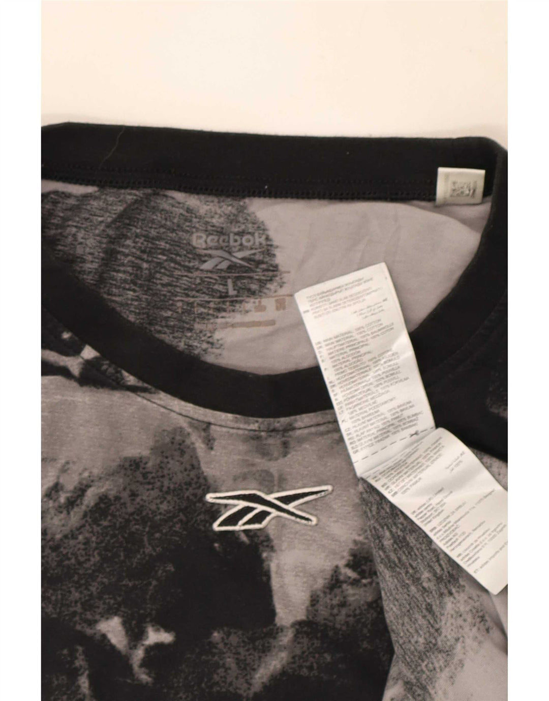 Reebok Homme Abstract Pattern T-Shirt Top Large Noir Coton