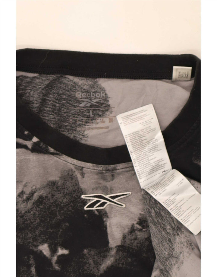 Reebok Homme Abstract Pattern T-Shirt Top Large Noir Coton