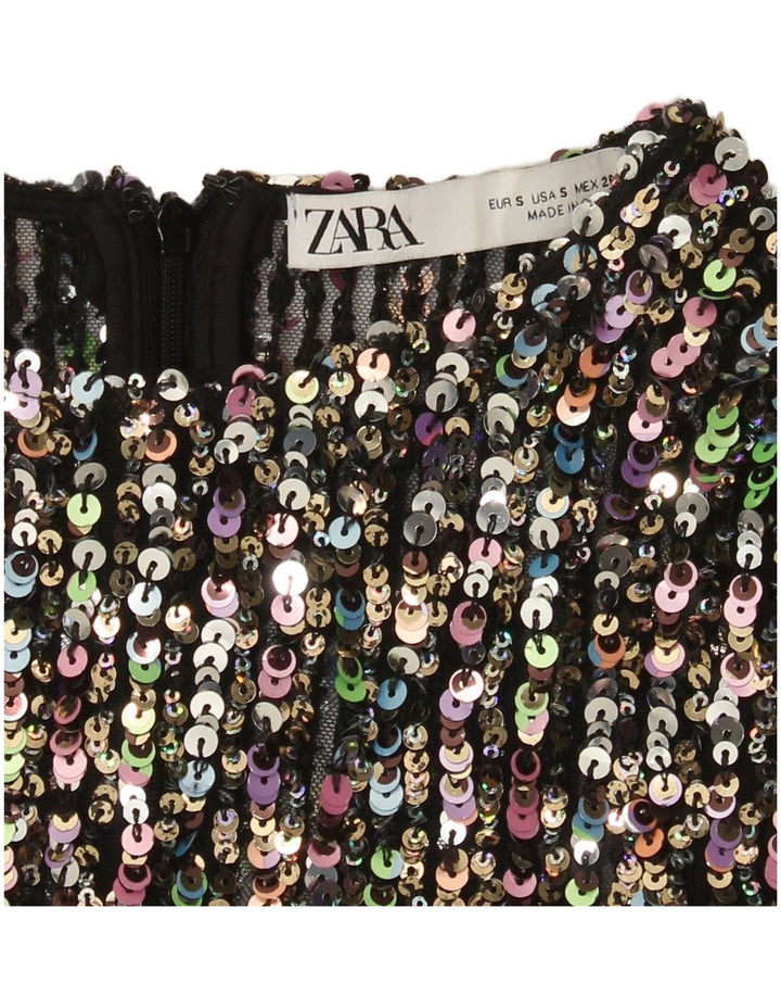 Zara Robe droite à paillettes pour femme UK 10 Small Multicolore coloré